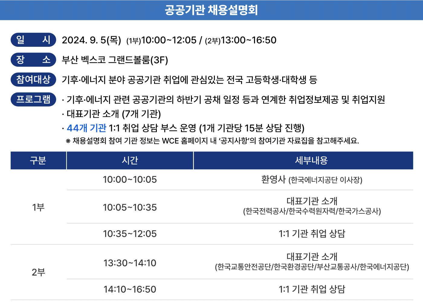 2024 WCE 공공기관 채용설명회 안내